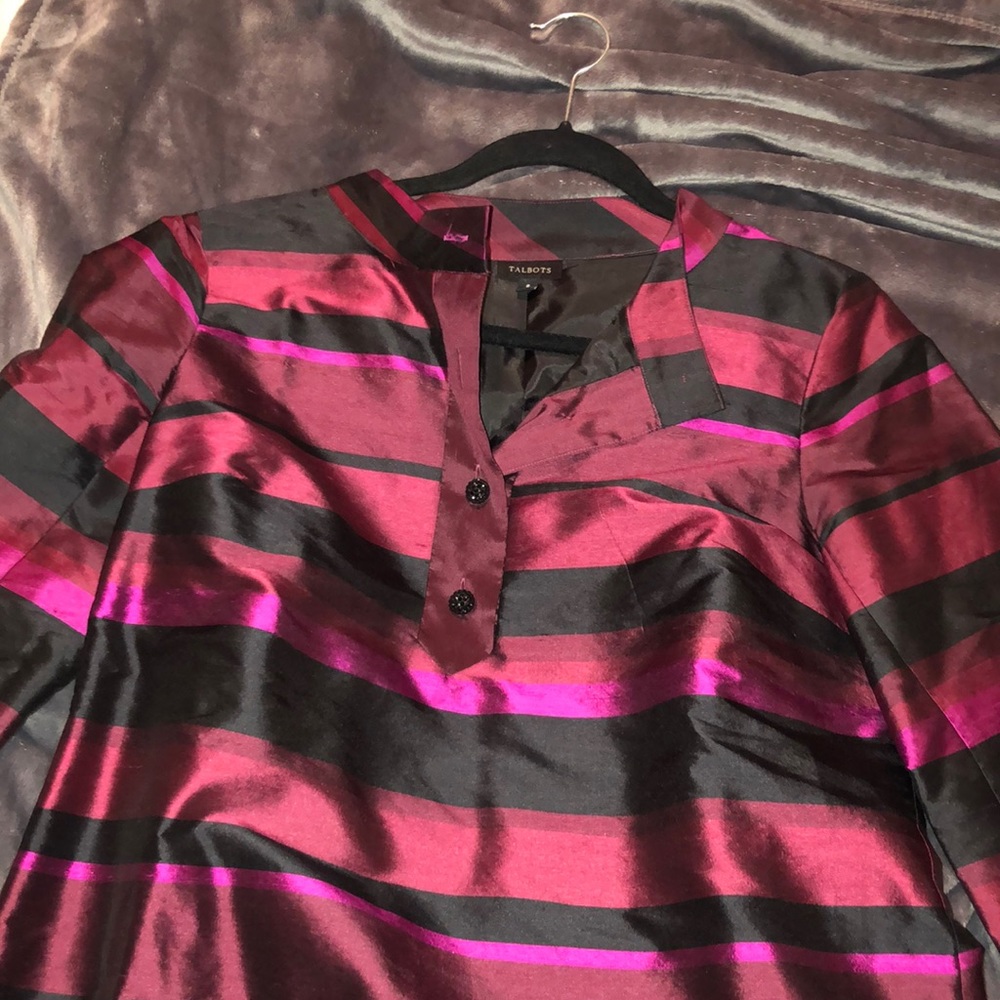 Talbots Maroon/Black Striped Shell - image 1